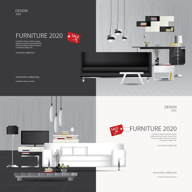 Vector 2 banner furniture sale advertisement flayers illustration