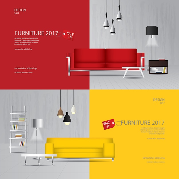 2 Banner Furniture Sale Design Template Vector Illustration
