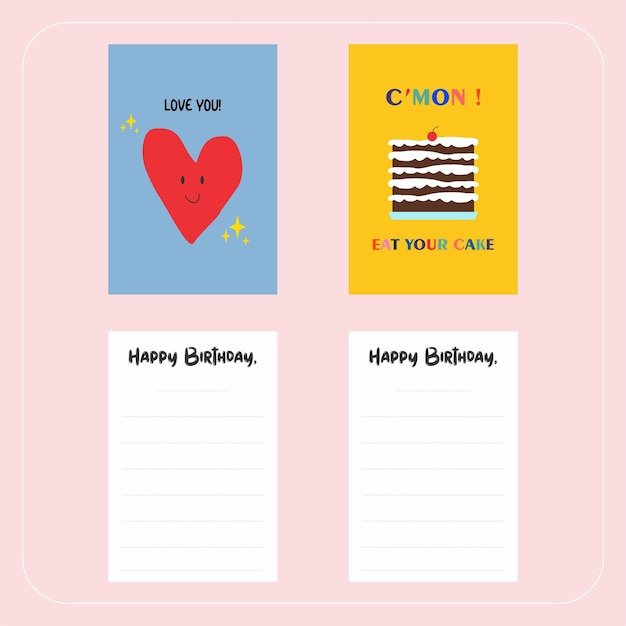 2 birthday cards with cute design Front and back template for birthday card