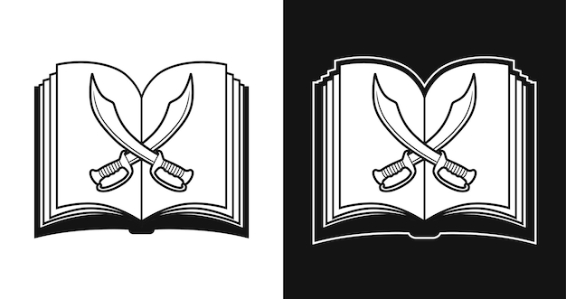 2 скрещенных меча на фоне векторной линии открытой книги