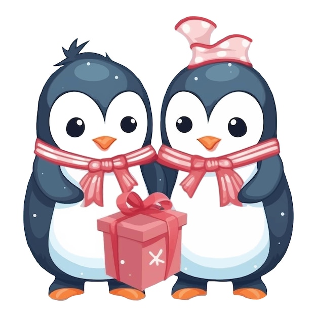2 cute penguins valentines day illustration