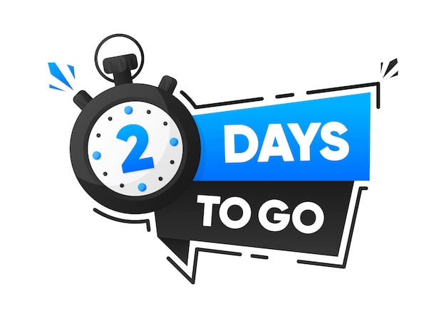 Эмблема обратного отсчета 2 Days To Go с количеством оставшихся дней Таймер с лентой Акция