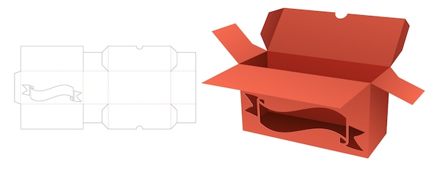 스텐실 리본 창 다이 컷 템플릿 및 3d 모형이 있는 짧은 상자 2개 뒤집기