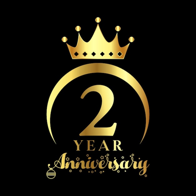 2 jaar jubileumfeest Verjaardagslogo met kroon en gouden kleur vectorillustratie