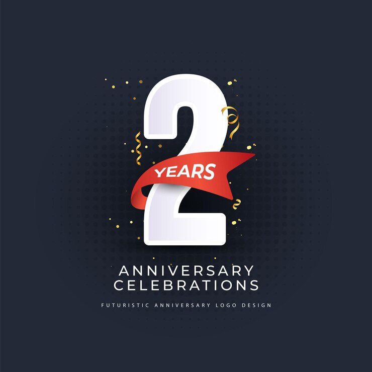 2 jaar Jubileumvieringen logo met linten Gouden kleur is elegant en luxueus