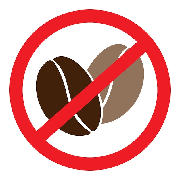 2 koffiebonen onder het verbod ding Geen cafeïne Verbodsbord Sticker Icon Pointer ontwerp idee