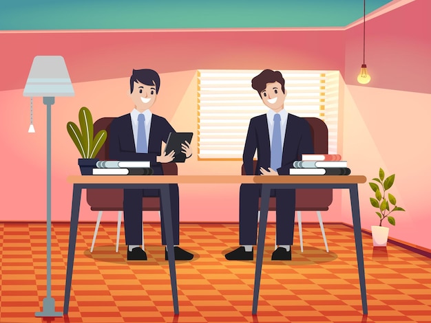 2 man zit aan bureau argumenteren chat onderhandelingen praten ontmoeting tussen zakenlieden mensen discussiëren