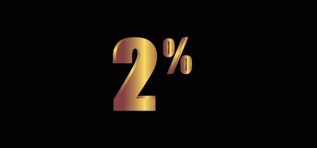 2 percent on black background 3D gold isolated vector image