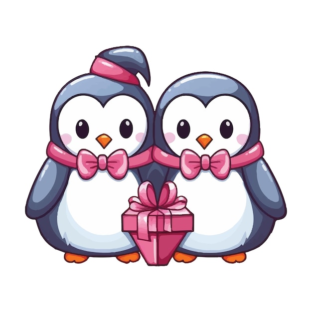 Vector 2 schattige pinguïns valentijnsdag illustratie