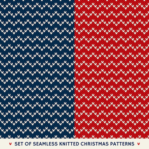 2 seamless knitted patterns on the wool knitted texture