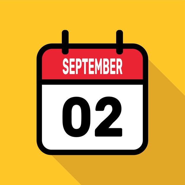 2 september Kalenderpictogram Platte vectorillustratie met lange schaduw