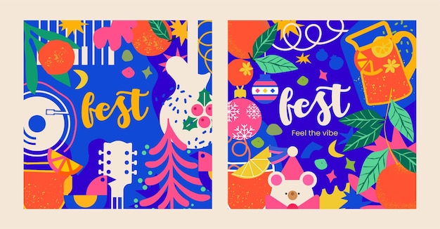 2 templates for a winter festival with a cute bear and festive elements.