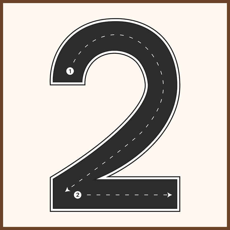 Vector 2 two number tracing flashcards road theme 2023
