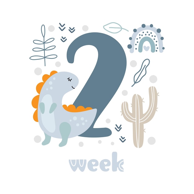 2 two week baby boy anniversary card newborn metrics baby shower print with cute animal dino flowers and palm capturing all special moments baby milestone card for newborn