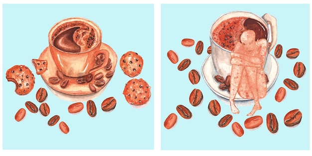 Vector 2 watercolor illustrations of coffee