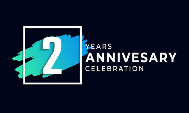 Vector 2 year anniversary celebration with blue brush and square symbol isolated on black background