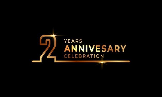 Vector 2 year anniversary celebration with golden color one connected line isolated on dark background