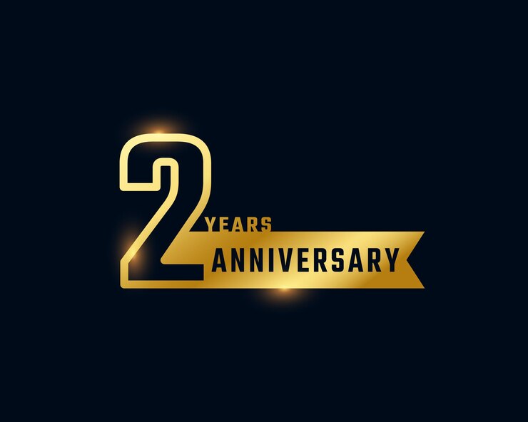 어두운 배경에 고립 된 빛나는 개요 번호 황금 색상으로 2 주년 축하