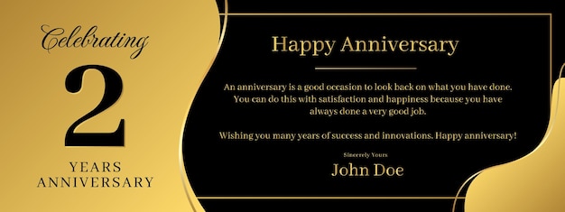 Vector 2 years anniversary a banner speech anniversary template with a gold background combination of black and text that can be replaced
