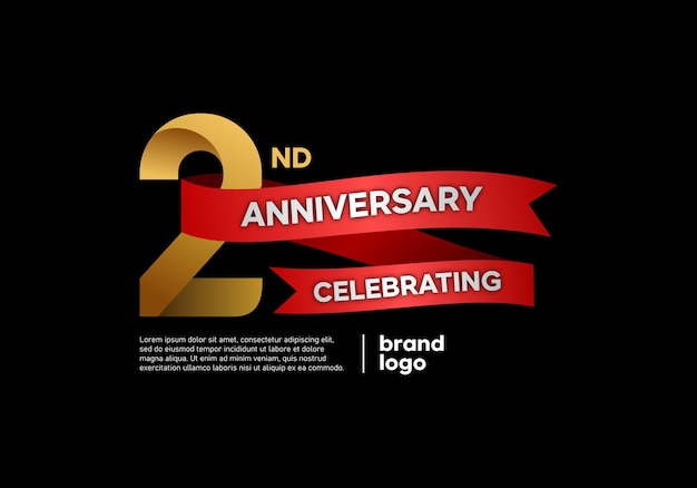 Vector 2 years anniversary logo with gold and red emblem on black background