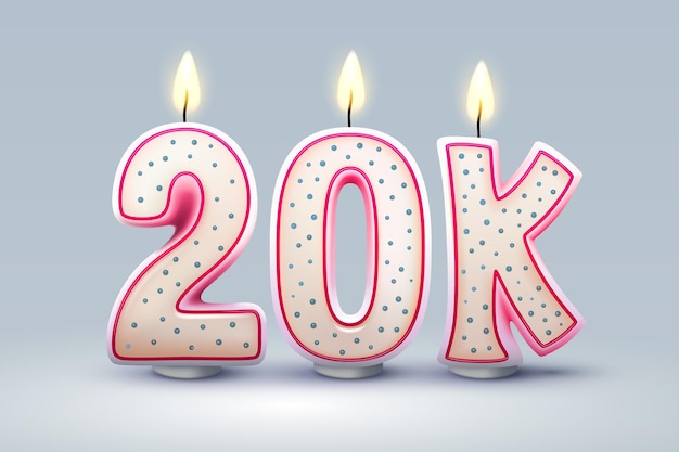 20.000 volgers van online gebruikers, felicitatiekaarsen in de vorm van getallen. Vector illustratie