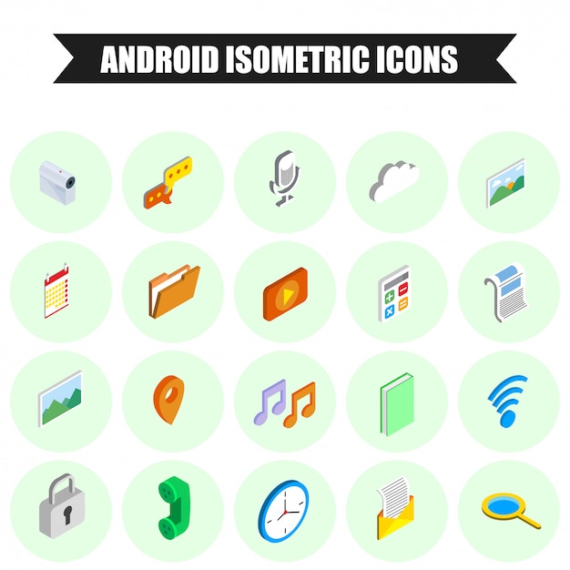 20 Android isometric icons set.