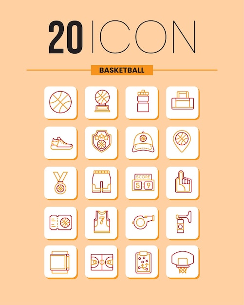 20 Basketball Line Icon Pack
