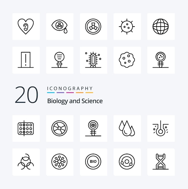 Vector 20 biology line icon pack like love ear experiment molecule chemistry