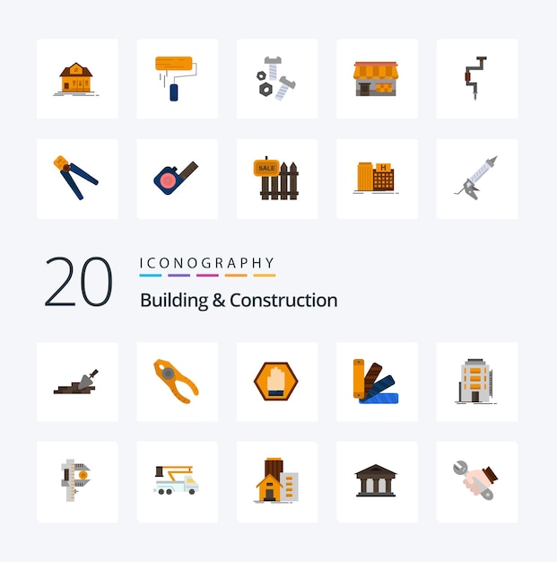 20 building and construction flat color icon pack, как образец цвета палитры инструмента