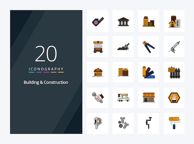 Vector 20 building and construction line filled icon for presentation