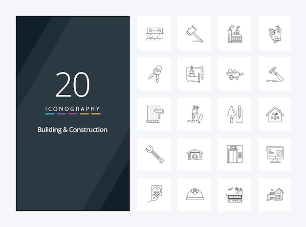 Vector 20 building and construction outline icon for presentation vector line icons illustration