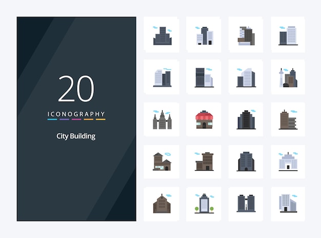 Vector 20 city building flat color icon for presentation