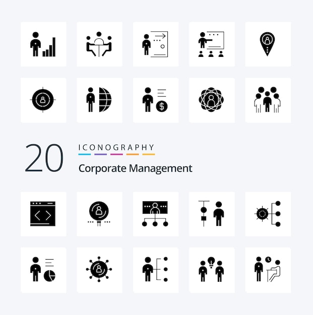 20 corporate management vast glyph-pictogram pakket zoals bedrijfsbeheergrafiek werving bedrijfsbeheer