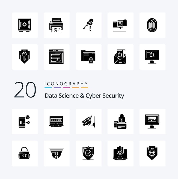 20 data science and cyber security solid glyph icon pack like payment card louck banking security
