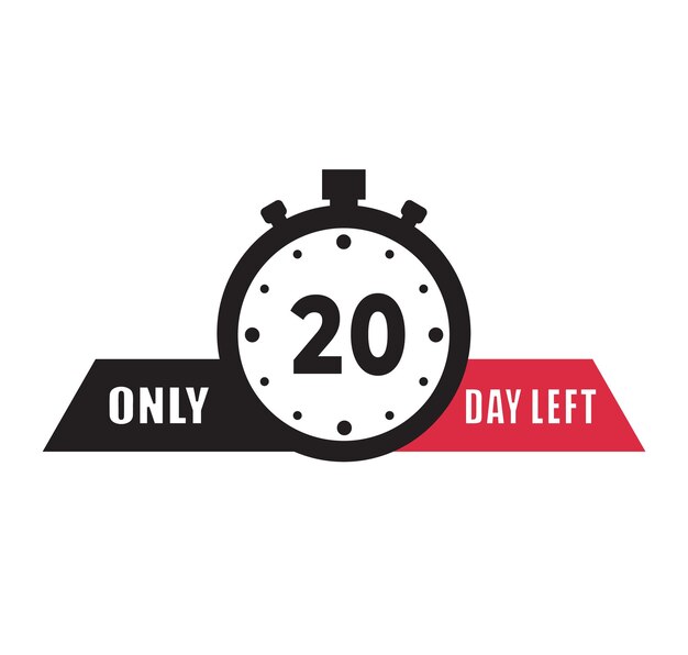 20 day left countdown discounts and sale time 20 day left sign label vector illustration