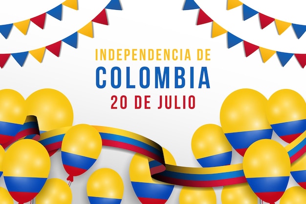20 de julioコロンビア独立記念日の背景、コロンビアの旗と風船