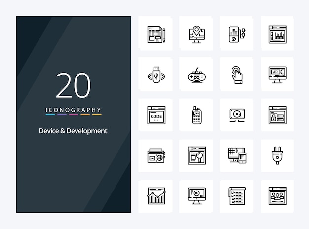 20 device and development outline icon for presentation