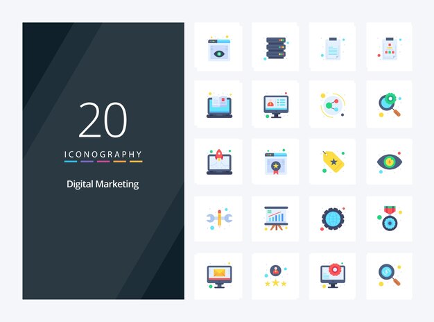 ベクトル 20 プレゼンテーションのデジタル マーケティング フラット カラー アイコン