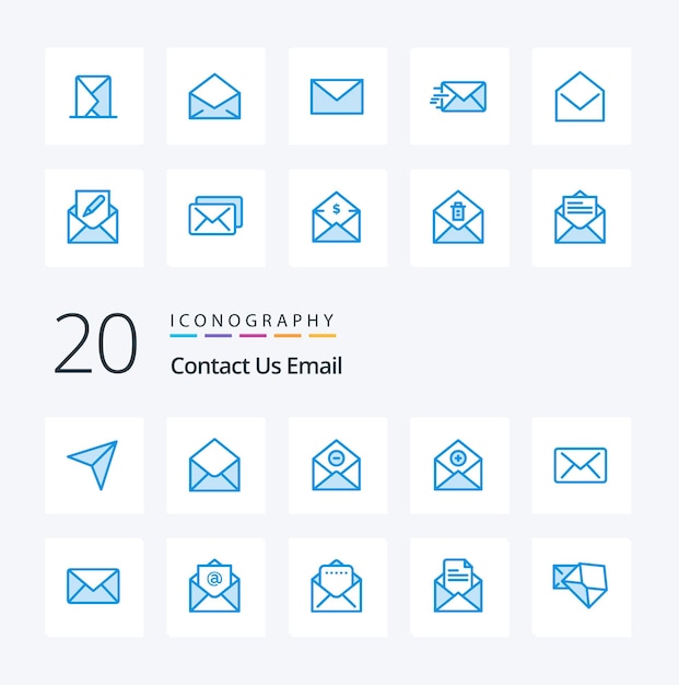 20 E-mail blauw kleurpictogram Pakket zoals e-mail e-mailcommunicatie communicatie toevoegen