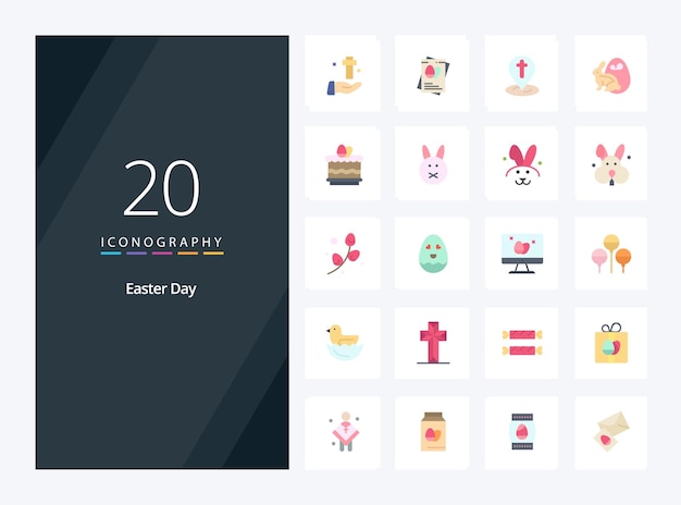 20 Easter Flat Color icon for presentation Vector icons illustration