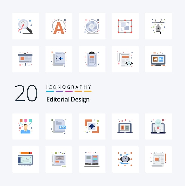 20 Editorial Design Flat Color icon Pack like art graphic file type digital graphic path