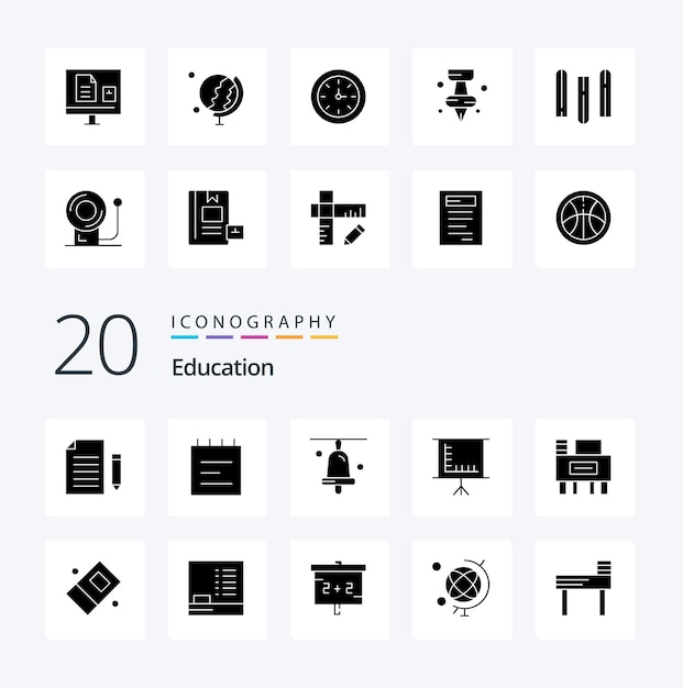 Vector 20 education solid glyph icon pack like desk education board