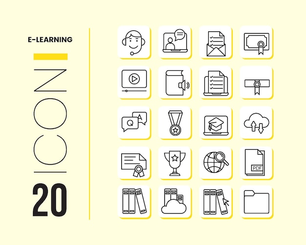 20 ELearning Line Icon Pack