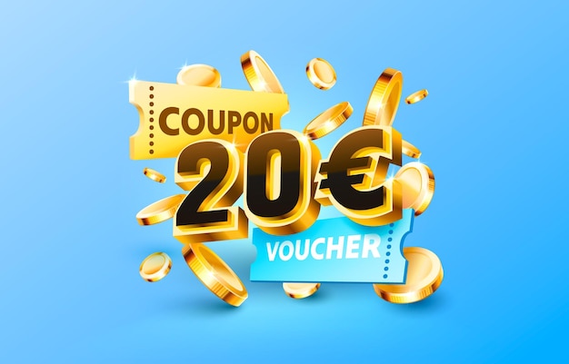 20 euro coupon gift voucher cash back banner special offer Vector illustration