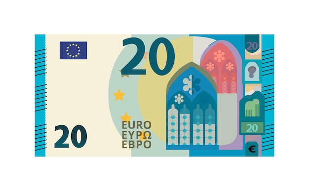 Vector 20 euro drawn in euctor style on a white background