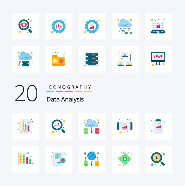 20 Gegevensanalyse Egale kleurpictogram Pack zoals webgegevensanalyse voor bedrijfsgroei