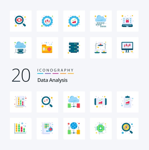 Vector 20 gegevensanalyse egale kleurpictogram pack zoals webgegevensanalyse voor bedrijfsgroei