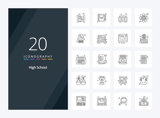 20 High School Outline icon for presentation Vector Line icons illustration