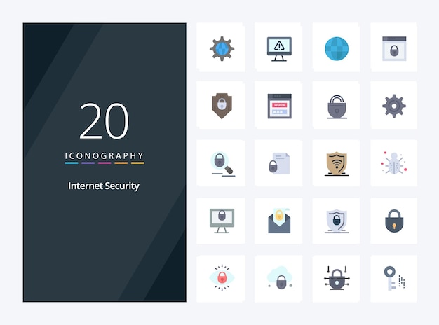 20 icona internet security flat color per la presentazione