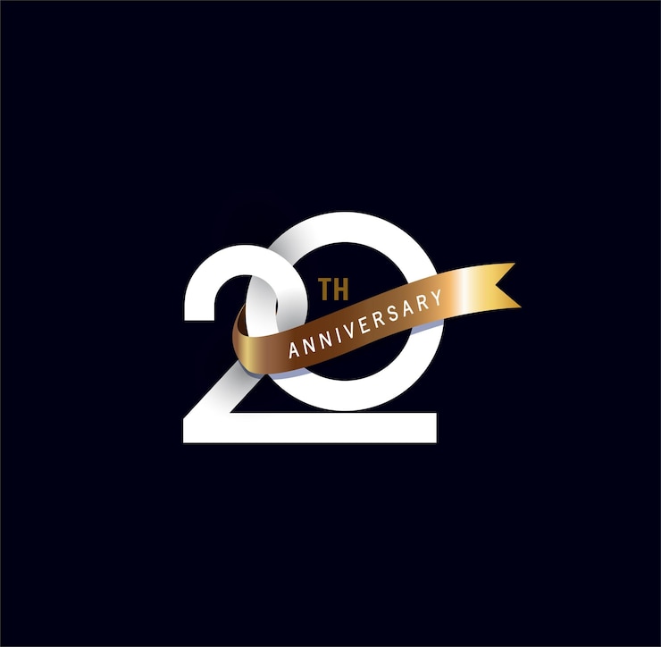 Vector 20 jaar verjaardag vector nummer icoon verjaardag logo label zwart en wit met gouden lint